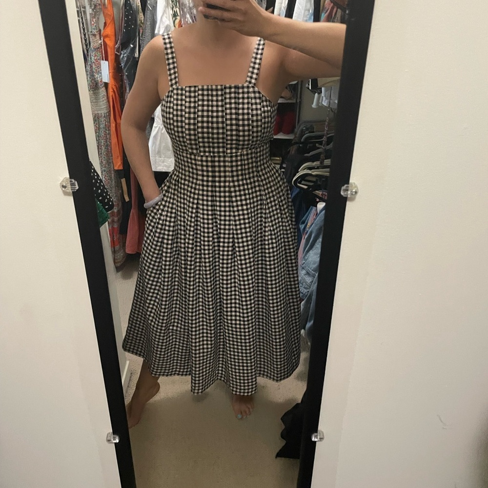 B&W Gingham Midi Dress